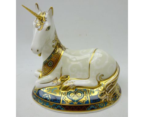 Royal Crown Derby paperweight, 'unicorn', No. 1026/2000, boxed, with gold stopper Condition Report Click here for further ima