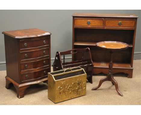 Regency style mahogany chest of four drawers, bow front, bracket feet, (W41cm, H62cm, D36cm), Mahogany wine table, turned col