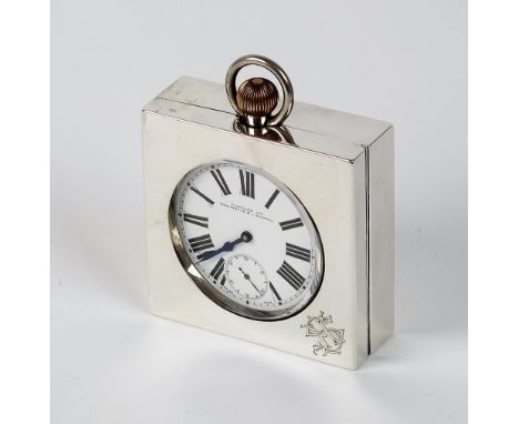 A silver cased Goliath pocket watch, the plated pocket watch with white enamel dial with black Roman numerals, housed within 