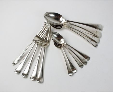 A part set of Old English patterns silver flatware, Joseph Rodgers & Sons, Sheffield 1916, 1922 & 1941, comprising; four dess