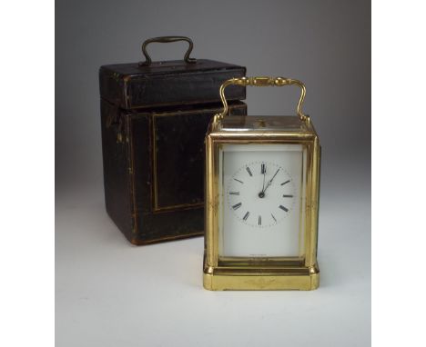 A late 19th century French repeating carriage clock by Jules a Paris, the 2.5 inch dial with ring of Roman numerals, the case