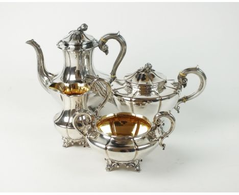 A mid 19th century silver plated four piece tea and coffee service, each piece of segmented circular form, comprising; a coff