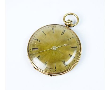 A continental yellow metal fob watch, the decorative champagne dial with black Roman numerals, the gilt movement signed 'Robe