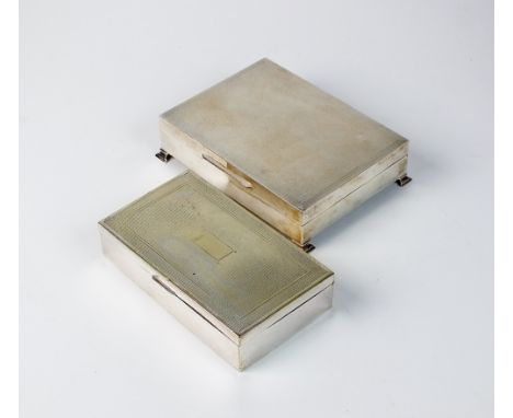 A silver mounted cigarette box, Turner & Simpson Ltd, Birmingham 1958, of engine turned rectangular form, together with a sil