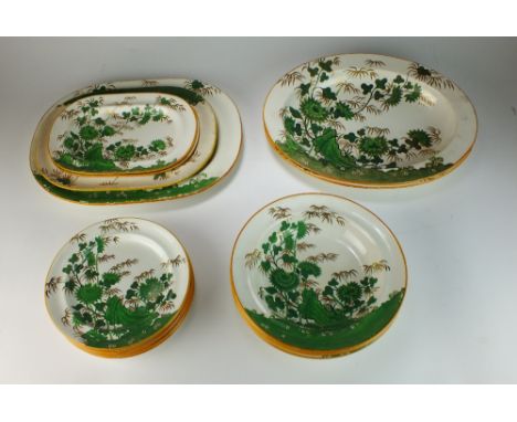 A Copeland and Garrett late Spode part dinner service, circa 1838, decorated predominantly in green with Bamboo and Peony, hi