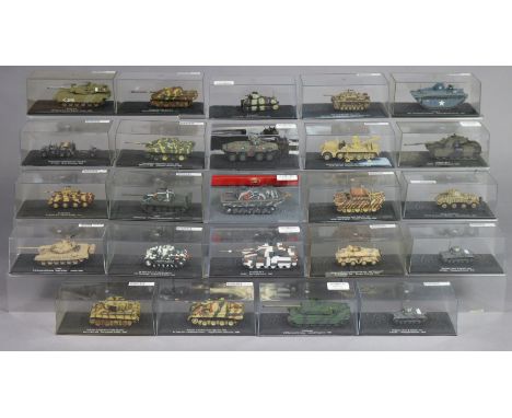 Ninety-nine variousDe Agostini Atlas Solid 1/72 scale model tanks, each with window box.