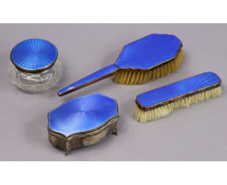 An Edwardian silver &amp; blue enamelled trinket box, 11.25cm wide, Birmingham 1902; a ditto powder bowl, Birmingham 1904; &a