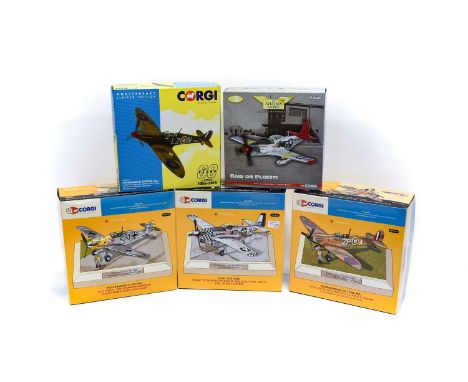 Corgi Aviation Archive WWII 1:72 Scale Group AN32224 P51D Mustang, AA32107 Messerschmitt Bf109E and AN32011 Hawker Hurricane 