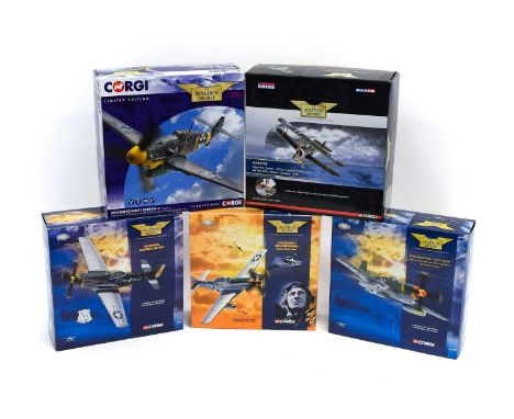 Corgi Aviation Group 1:72 Scale Group AA38105 Sopwith Camel, AA27102A Messerschmitt Bf109G; 49302, AA32201 and 49303 (all E b