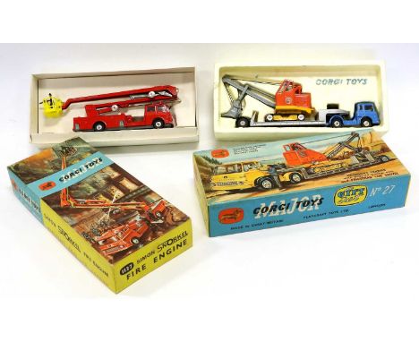 Corgi Gift Set 27 Machinery Carrier With Priestman Cub Shovel together with 1127 Simon Snorkel fire engine (both E boxes G-E)