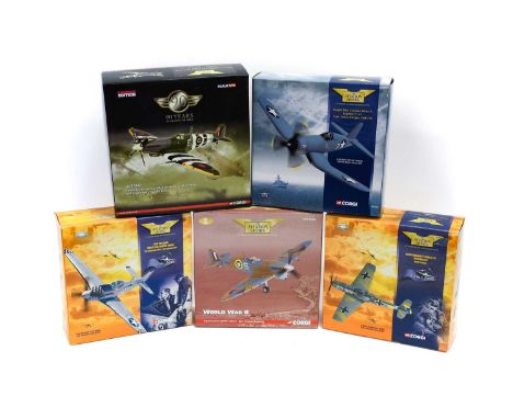 Corgi Aviation Group 1:72 Scale WWII Group 49301 P51D Mustang; AA31932 and AA31914 Spitfires; 49202 Messerschmitt Me109E and 