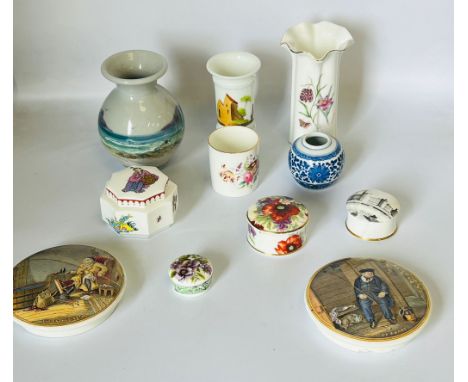  A selection of assorted china to include lidded pots, vases and prattware