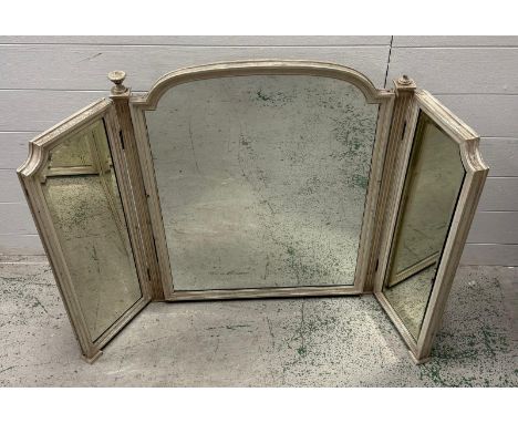 A white painted bifold bevel edged mirror with fluted supports and finials AF (H30cm W23cm)