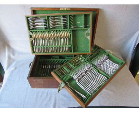 Canteen of Victorian hallmarked silver mainly by George Adams, fiddle and thread pattern, London, 12 table spoons, 1 sauce la