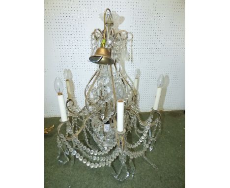 Venetian style 6 branch glass chandelier with pendant & prism drops