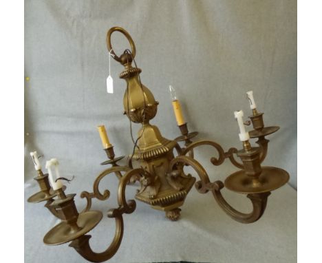 C17th style brass 6 branch chandelier fitted for electricity
