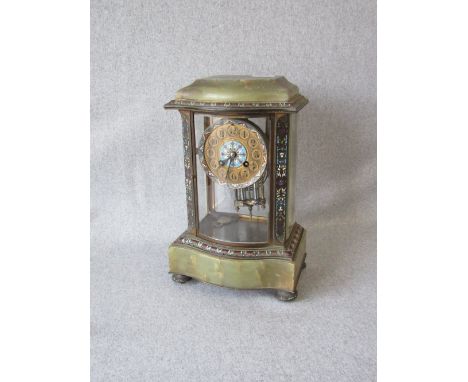 French onyx and Champleve enamel clock, the dial inscribed John Hando, Brecon