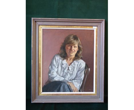 Richard Foster "Mrs Mark Davies" a portrait half length, oil on canvas signed