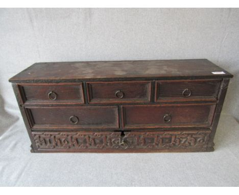 C19th oak six drawer spice rack, 68cm 
