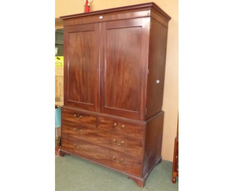 Georgian mahogany linen press with 2 s & 2 longs drawers on bracket feet 189Hx125W