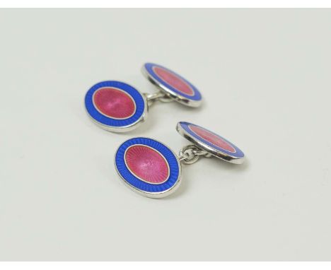PAIR OF LONGMIRE STERLING SILVER AND COLOURED ENAMEL CUFFLINKS. (2)
