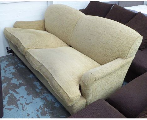 GEORGE SMITH SOFA, Howard style, in gold upholstery, 205cm L x 110cm W x 85cm H.