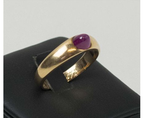 14K GOLD RUBY RING, with inscription to inside of band dated 1878, size 'O'