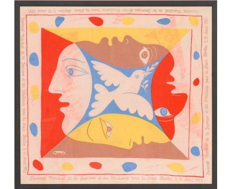 PABLO PICASSO 'Pour le festival mondial de la jeunesse et des etudiants pour la paix', colour silkscreen on linen 1951, 74cm 