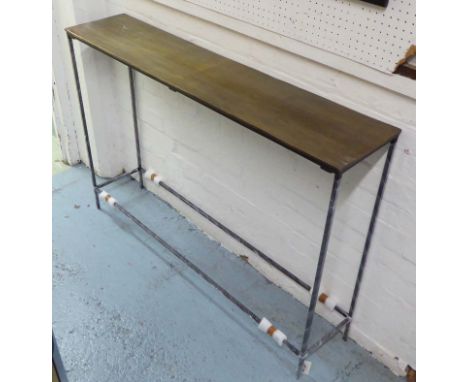 CONSOLE TABLE, with bronzed top on a square metal frame, 119cm x 25cm x 80cm H.