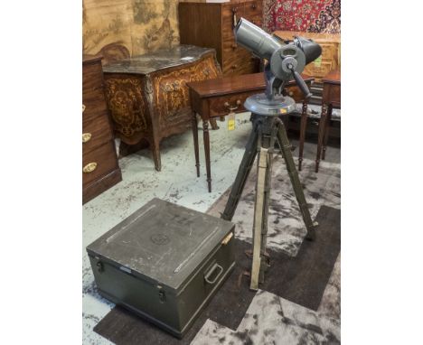 MILITARY AERIAL OBSERVATION FLAK BINOCULARS, mid 20th century, adjustable and revolving with range-finder dials, painted khak