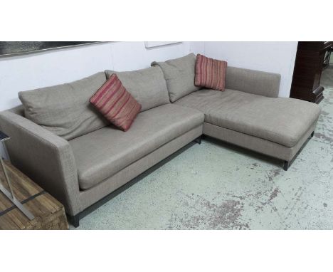 CAMERICH CRESENT CORNER SOFA, in beige upholstery on metal feet, 255cm x 190cm.