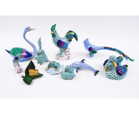 HEREND CERAMIC ANIMALS, ten various, tallest 14cm H. (10)
