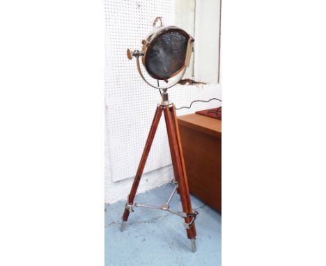 ROLLS ROYCE STYLE HEADLAMP/ FLOOR LAMP, with natural wood, adjustable tripod stand.