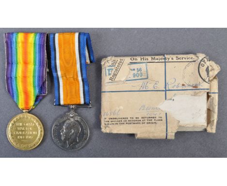 A WWI First World War medal pair for one 47070 Private E Robinson of the Lincolnshire Regiment. Comprising his Victory Medal 