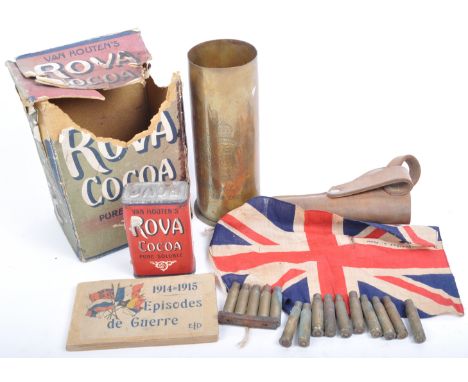 A collection of assorted WWI First World War period related items to include; an engraved ' Souvenir Of The War 1914-1918' tr