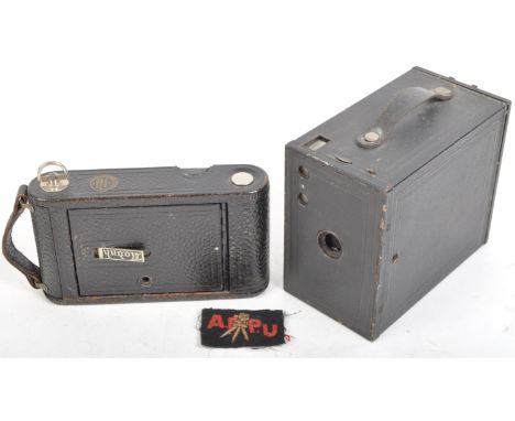 A collection of WWII Second World War related photographic items, to include; a Kodak 2a Brownie box camera, an AFPU Army Fil