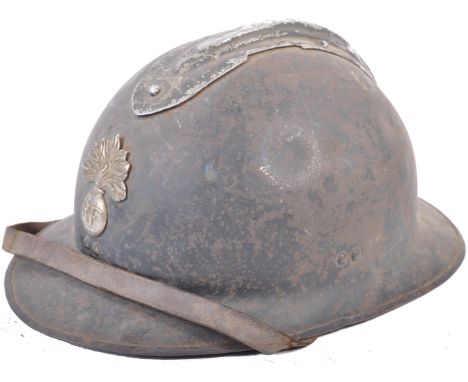 A rare post-WWI First World War named M23 (1923) pattern French army ' Adrian ' steel combat helmet. Good complete example, i