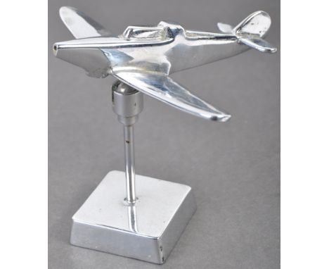 An original mid-20th century WWII Second World War interest chrome statue of a Boulton Paul Defiant aircraft / aeroplane. The