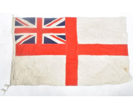 Of WWII Second World War Interest - a vintage 1940s dated British Royal Navy white ensign flag, stamped for ' HMS York '. The