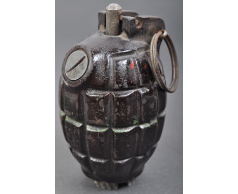 An original WWII Second World War British Army issue Mills Bomb hand grenade. Inert, but complete example with pin, lever and