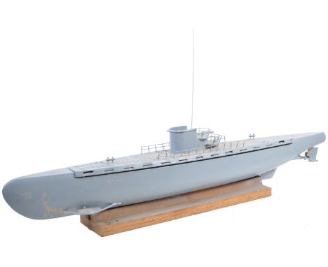 A WWII Second World War interest RC Radio Controlled model of a Kriegsmarine / German U-Boat submarine. Well made, of wood an