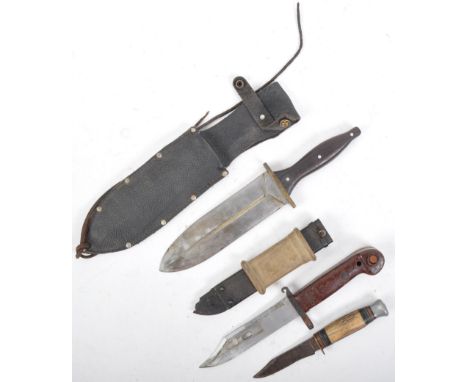 A collection of x3 assorted vintage military / combat knives comprising an AKM Type 1&nbsp;Kalashnikov bayonet with steel sca