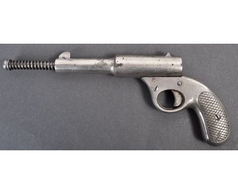 An original 20th Century vintage Gat gun air pistol. Heavy metal construction with chequered grip and typical 'push barrel' o