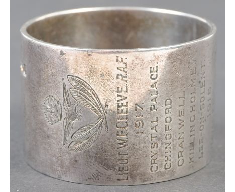 An interesting and unique WWI First World War RFC Royal Flying Corps / RAF Royal Air Force related hallmarked silver napkin r