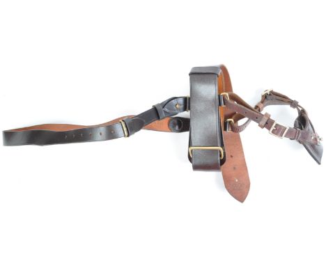 A 20th century post-WWII Second World War British Army Sam Browne leather uniform belt, complete with bayonet frog. Generally