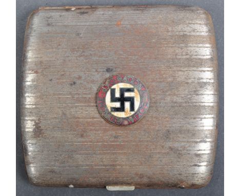 A WWII Second World War Third Reich Nazi German fantasy item appearing to be a NSDAP Party cigarette case. The case of white 
