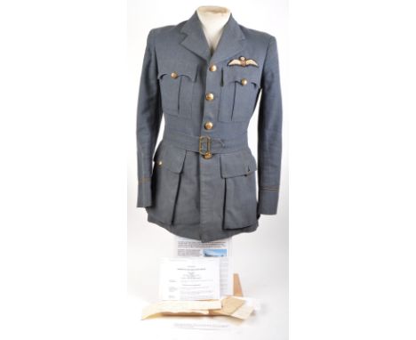 An original WWII Second World War RAF Royal Air Force uniform jacket, once belonging to one Pilot Officer Norman Alastair Llo