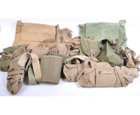 A large collection of assorted WWII Second World War (and other) British Army uniform webbing items comprising, water bottle 
