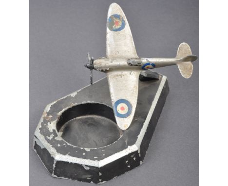 An original vintage Original Art Metal Ad Co of London made WWII Second World War mid-century desktop model of an RAF Spitfir