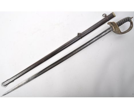 A 19th Century Victorian Royal Engineers 1857 pattern officers sword. The sword having a nut to the pommel, wire bound grip a